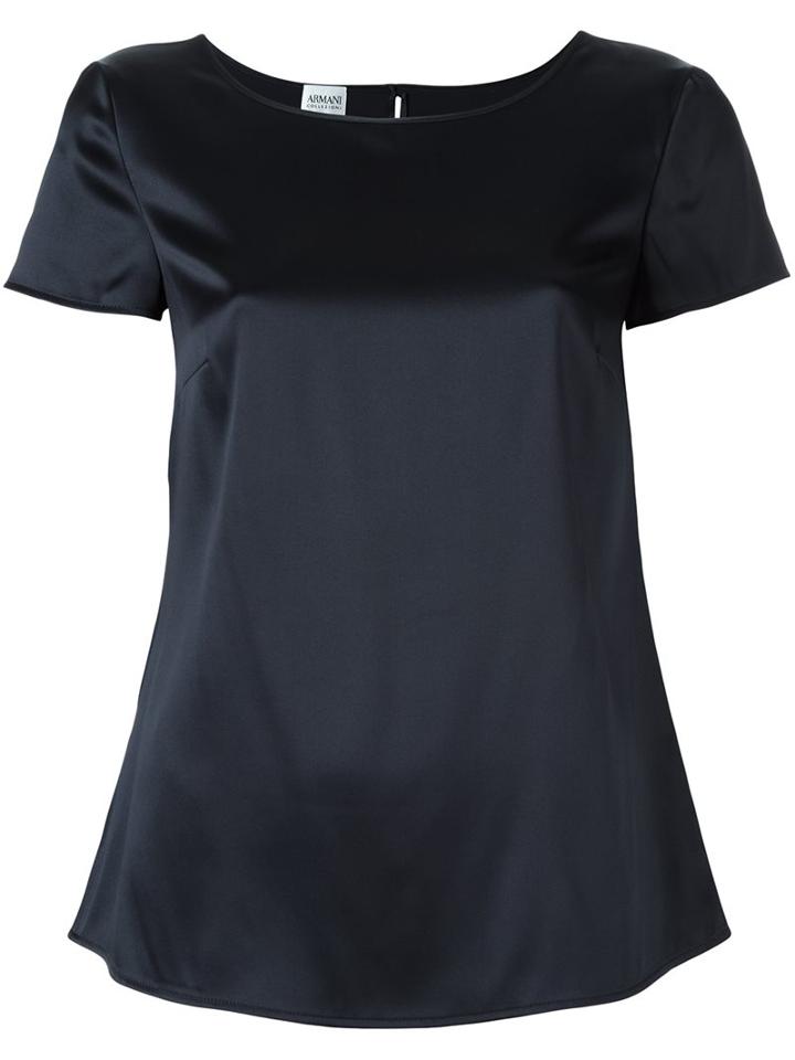 Armani Collezioni Boat Neck Blouse, Women's, Size: 40, Blue, Silk/spandex/elastane