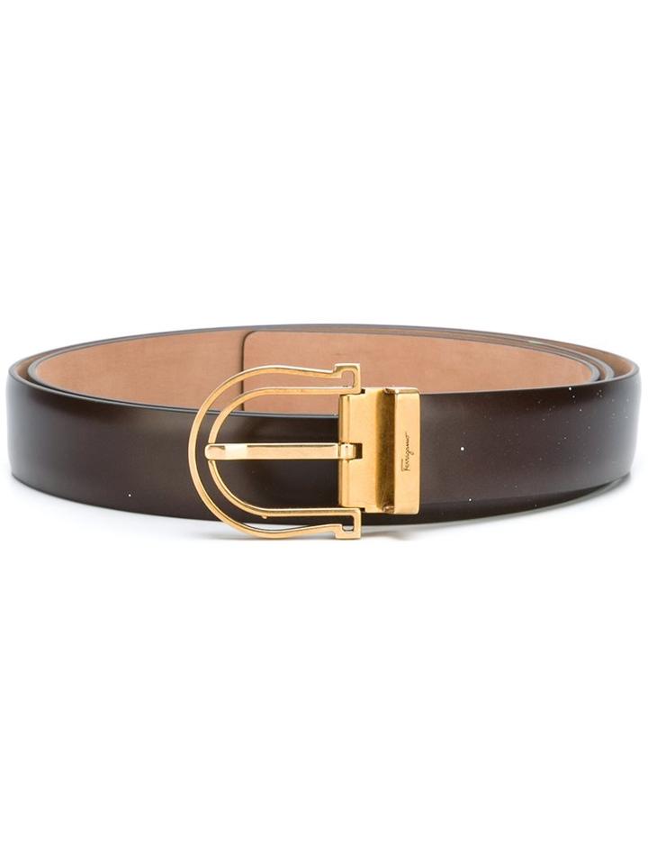 Salvatore Ferragamo Paint Splatter Effect Belt, Men's, Size: 85, Brown, Calf Leather