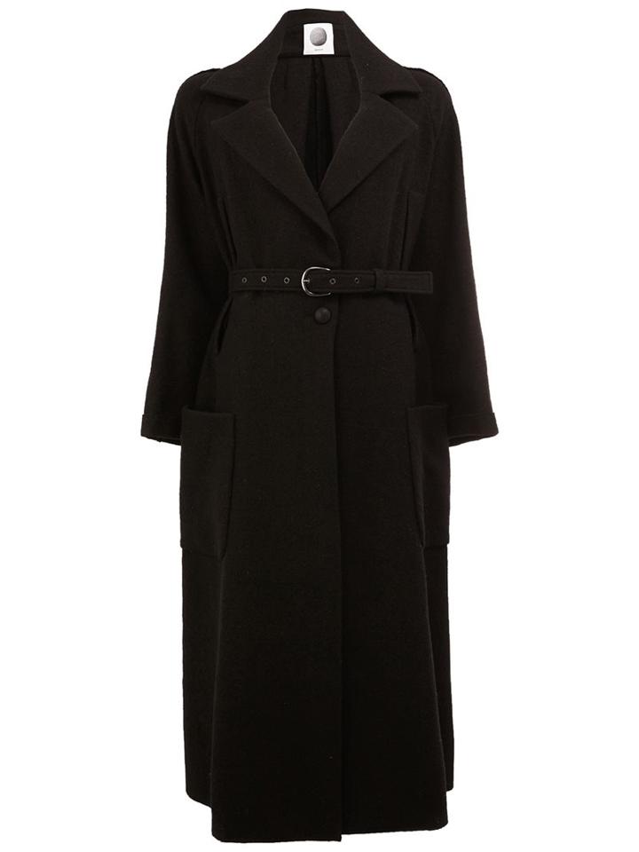 Aganovich Patch Pockets Belted Coat, Women's, Size: 38, Black, Wool