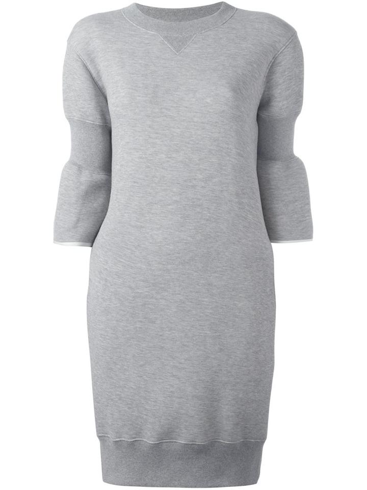 Sacai Bell Sleeve Sweatshirt Dress, Women's, Size: 2, Grey, Cotton/nylon