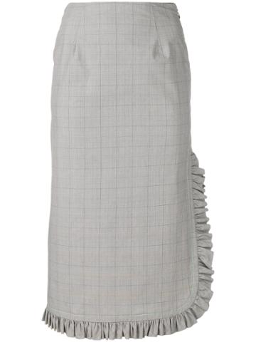 I'm Isola Marras Ruffled Grid Print Midi Skirt - Grey