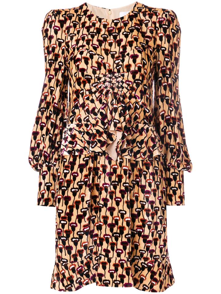Chloé Velvet Poppy Print Dress - Yellow & Orange
