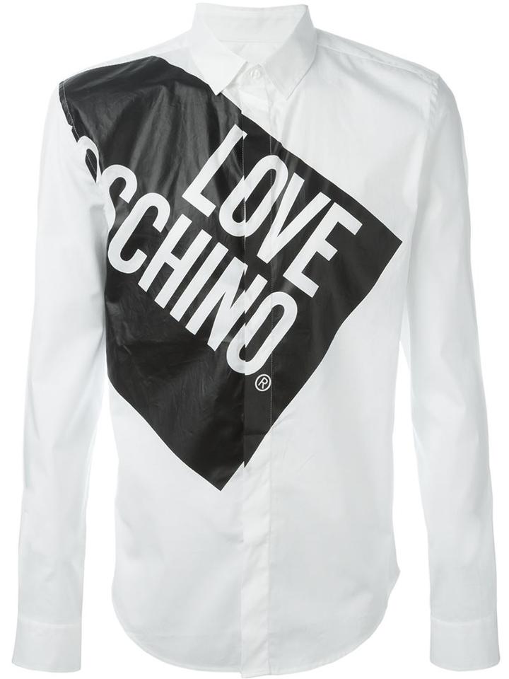 Love Moschino Logo Print Shirt, Men's, Size: Medium, White, Cotton/spandex/elastane