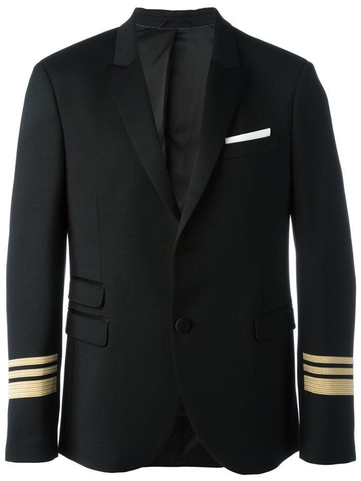 Neil Barrett Striped Cuff Blazer, Men's, Size: 48, Black, Polyester/spandex/elastane/virgin Wool