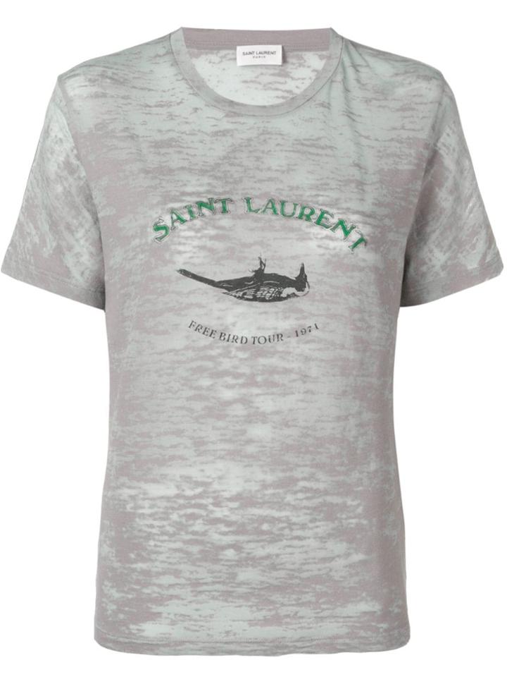 Saint Laurent Logo Print Crew Neck T-shirt - Grey