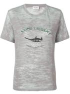 Saint Laurent Logo Print Crew Neck T-shirt - Grey