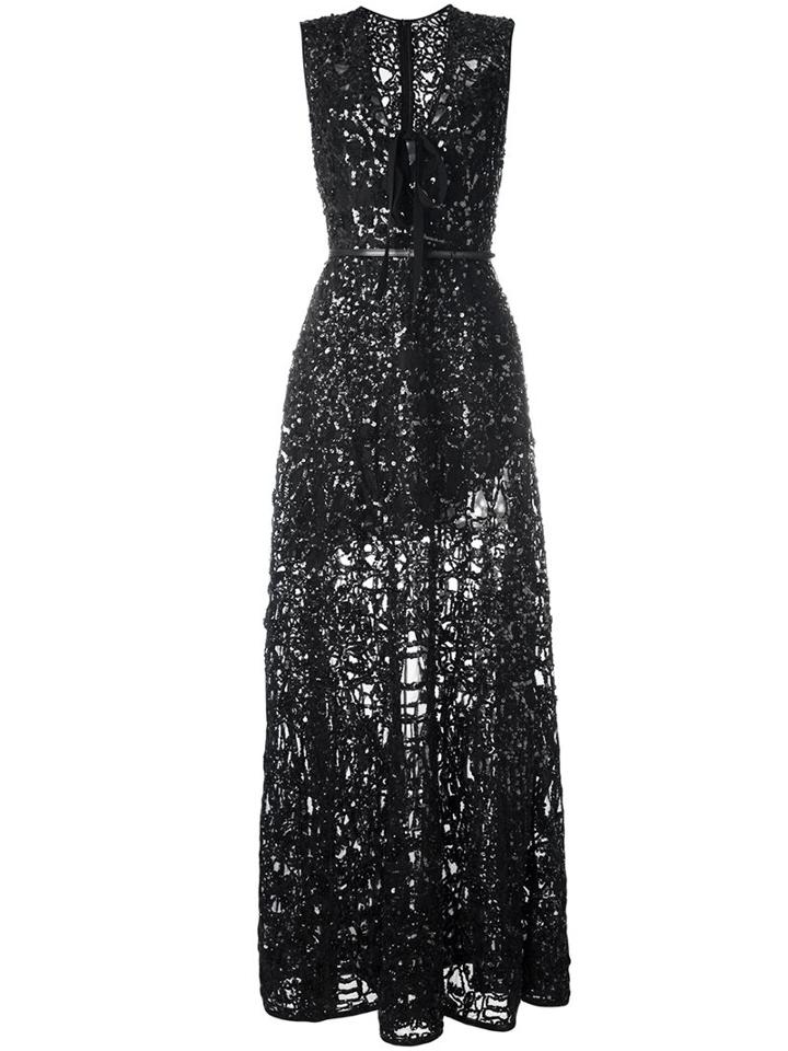 Elie Saab Semi Sheer V Neck Dress