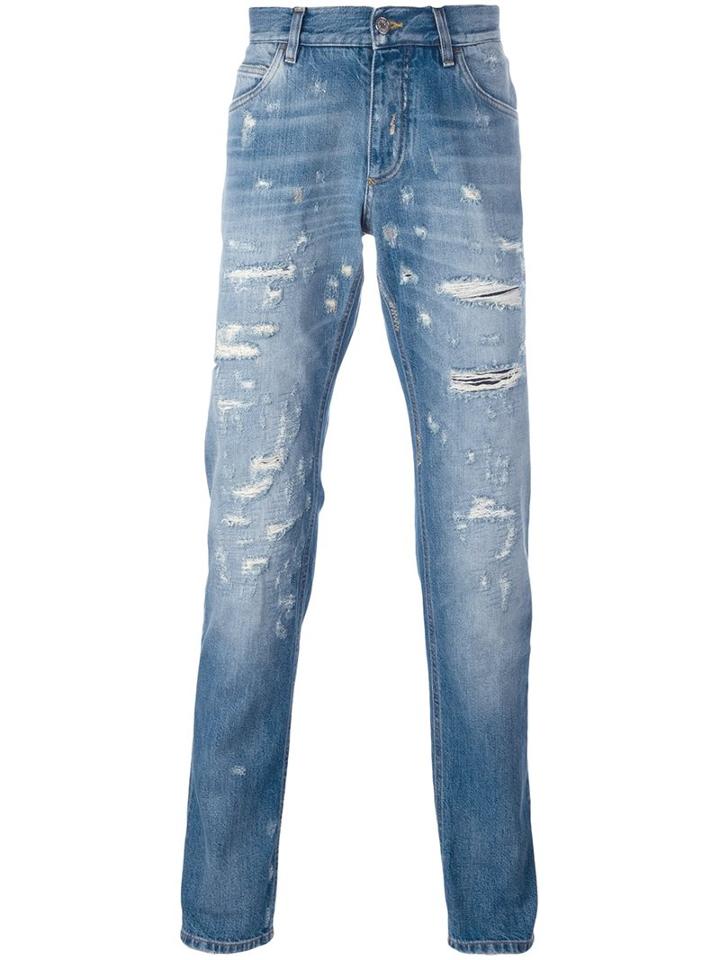 Dolce & Gabbana Distressed Jeans, Men's, Size: 50, Cotton