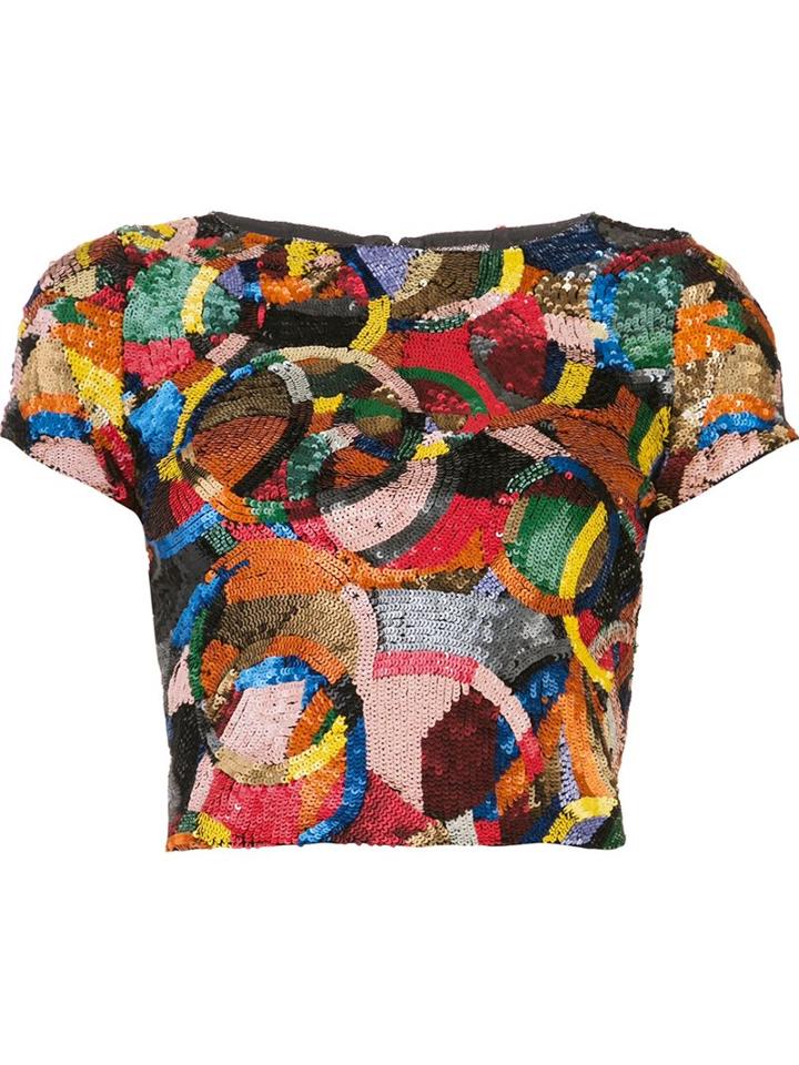 Alice+olivia Printed Cropped T-shirt, Women's, Size: 6, Nylon/spandex/elastane