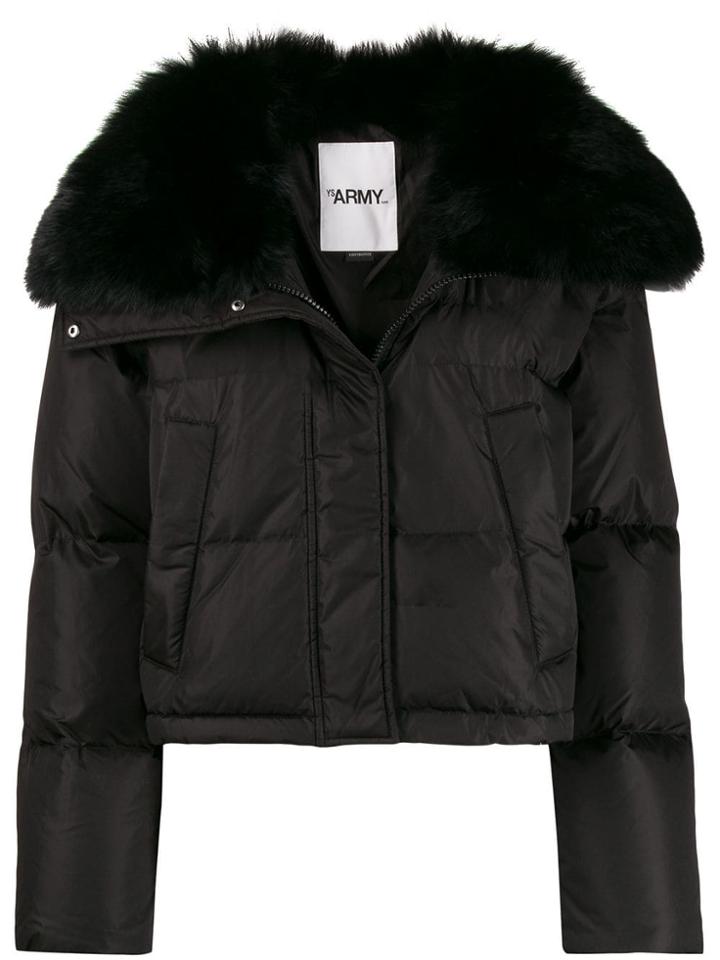 Yves Salomon Army Large Fur Collar Puffer Jacket - Black