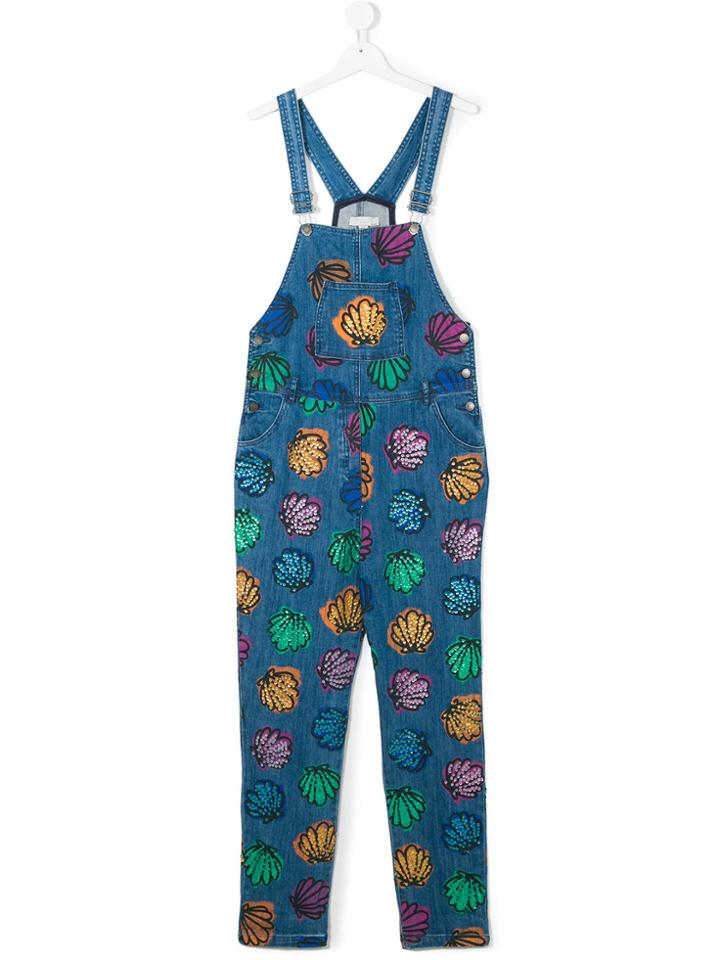 Stella Mccartney Kids Shell-print Denim Jumpsuit - Blue