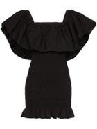 Solid & Striped Ruffle-trimmed Shirred Mini Dress - Black