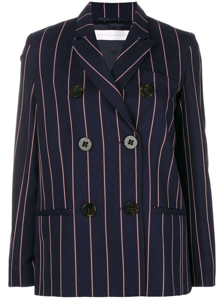 Victoria Beckham Pinstripe Double Breasted Blazer - Blue