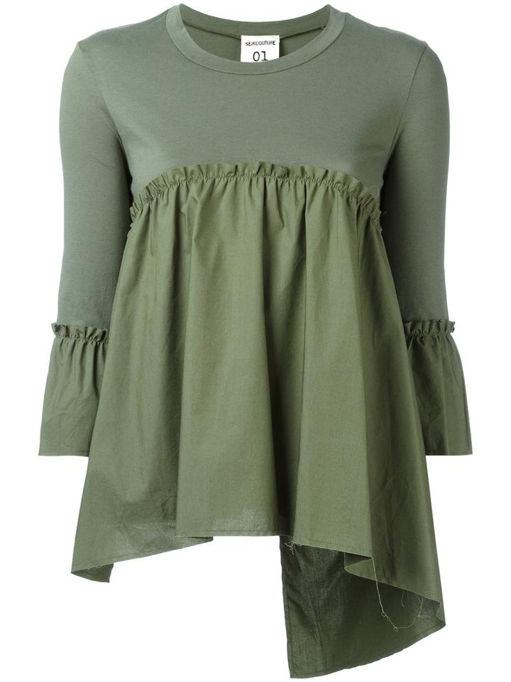 Semicouture Ruffled Detail Longsleeved Blouse, Women's, Size: 42, Green, Cotton
