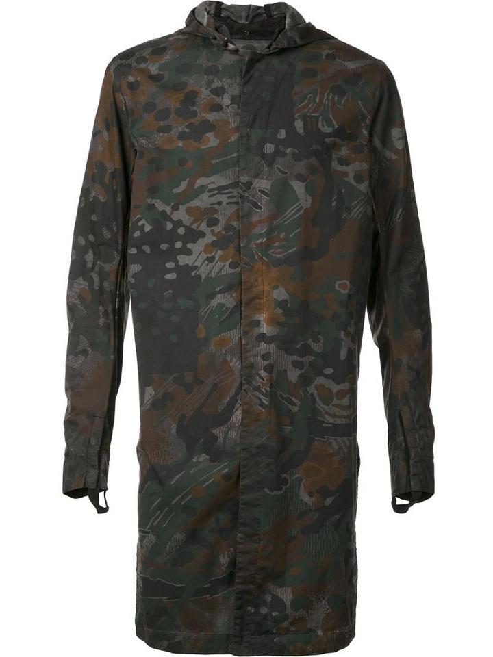 11 By Boris Bidjan Saberi Hooded Long Overshirt, Men's, Size: Medium, Green, Cotton/spandex/elastane
