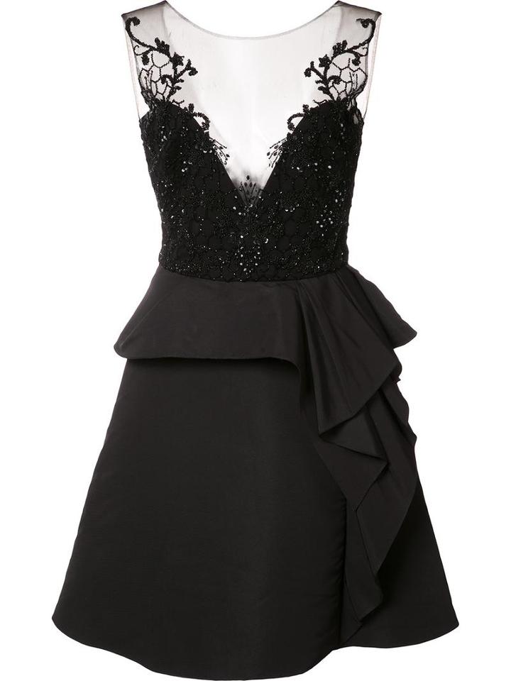 Marchesa Notte Embroidered Top Dress, Women's, Size: 14, Black, Polyester