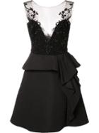 Marchesa Notte Embroidered Top Dress, Women's, Size: 14, Black, Polyester