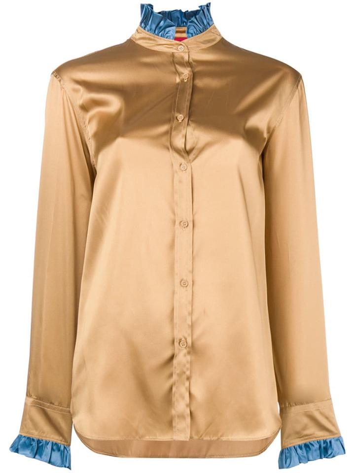The Gigi Contrast Collar Fitted Shirt - Nude & Neutrals