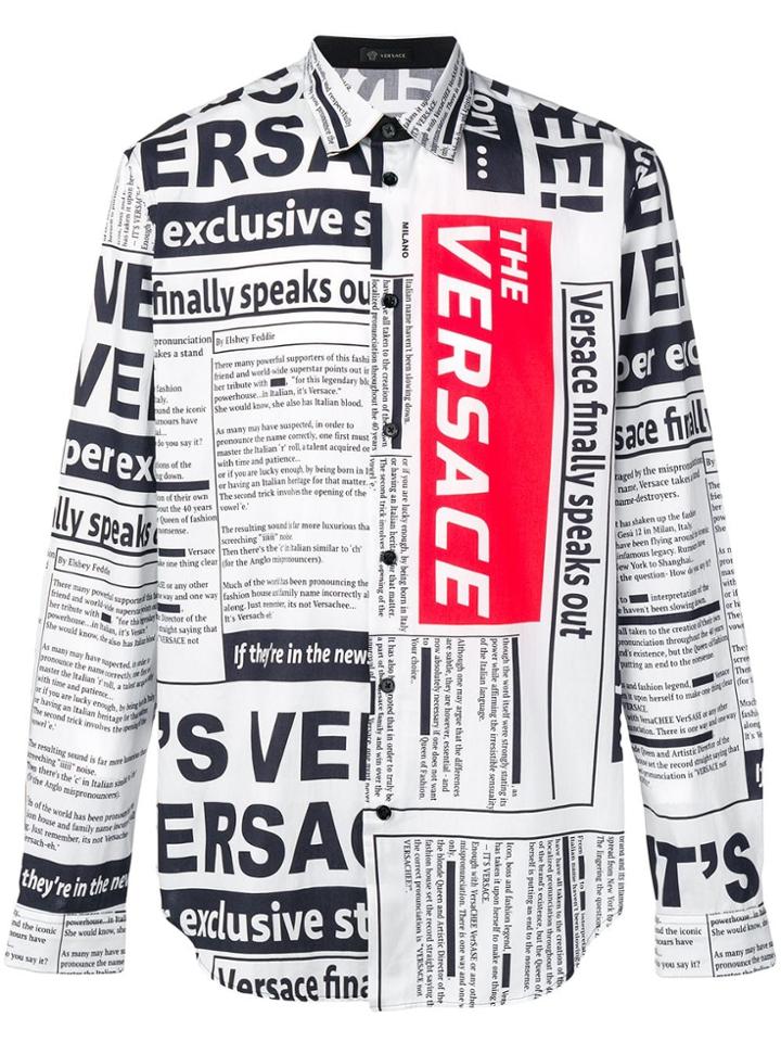 Versace Newspaper Print Shirt - White