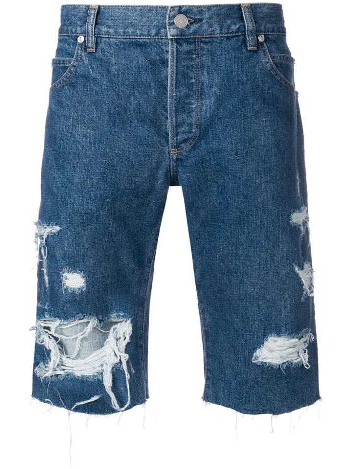 Balmain Ripped Denim Shorts - Blue