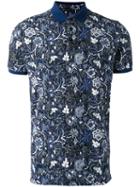Etro Floral Print Polo Top, Men's, Size: Large, Blue, Cotton