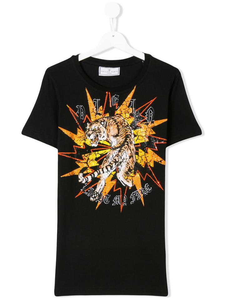 Philipp Plein Junior Teen Embellished Tiger T-shirt - Black