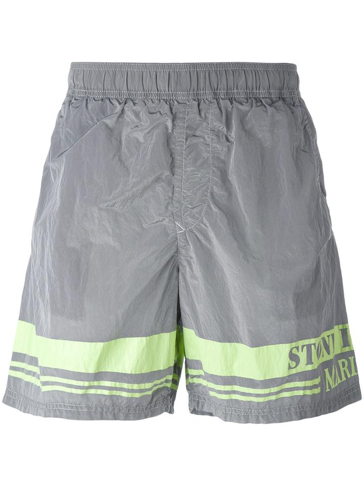 Stone Island - Logo Print Swim Shorts - Men - Polyamide - M, Grey, Polyamide