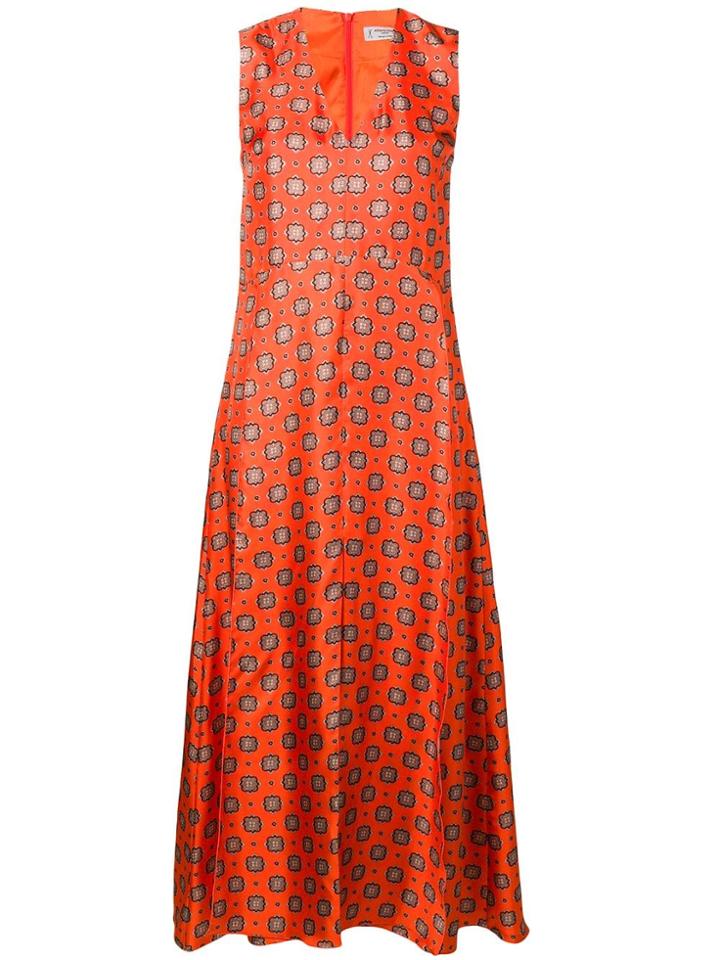 Alberto Biani Floral Flared Midi Dress - Orange