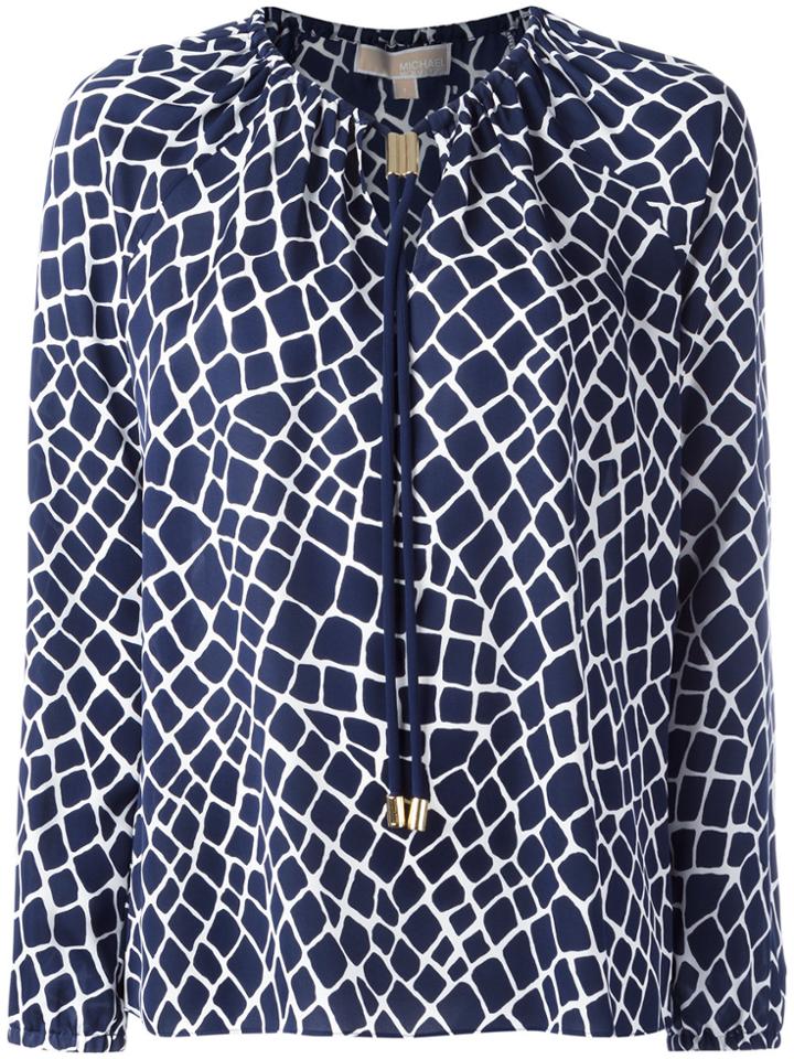 Michael Michael Kors Patterned Neck-tie Blouse - Blue
