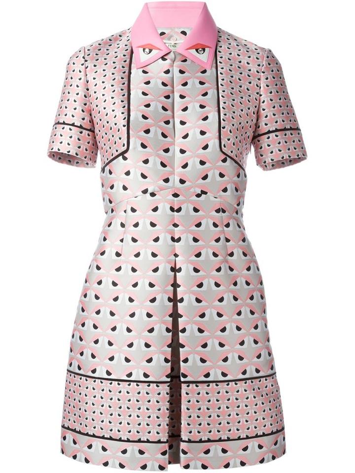 Fendi Bag Bugs Shirt Dress, Women's, Size: 38, Pink/purple, Polyester/spandex/elastane/lamb Skin/silk