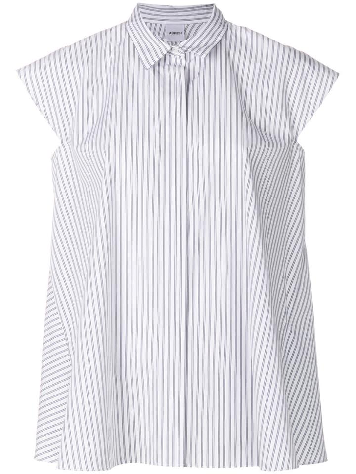 Aspesi Striped Cap Sleeve Swing Shirt - White