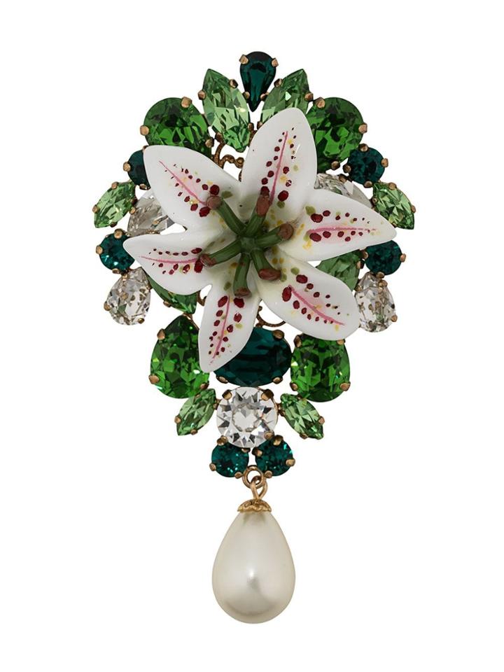 Dolce & Gabbana Flower Embellished Brooch - Green