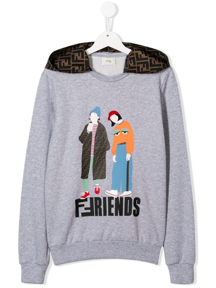 Fendi Kids 'friends' Graphic Hoody - Grey