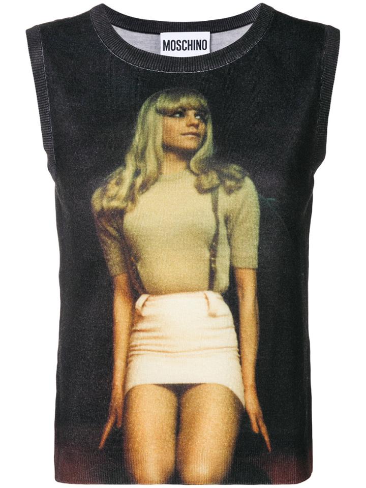 Moschino Portrait Print Sleeveless Sweater - Black