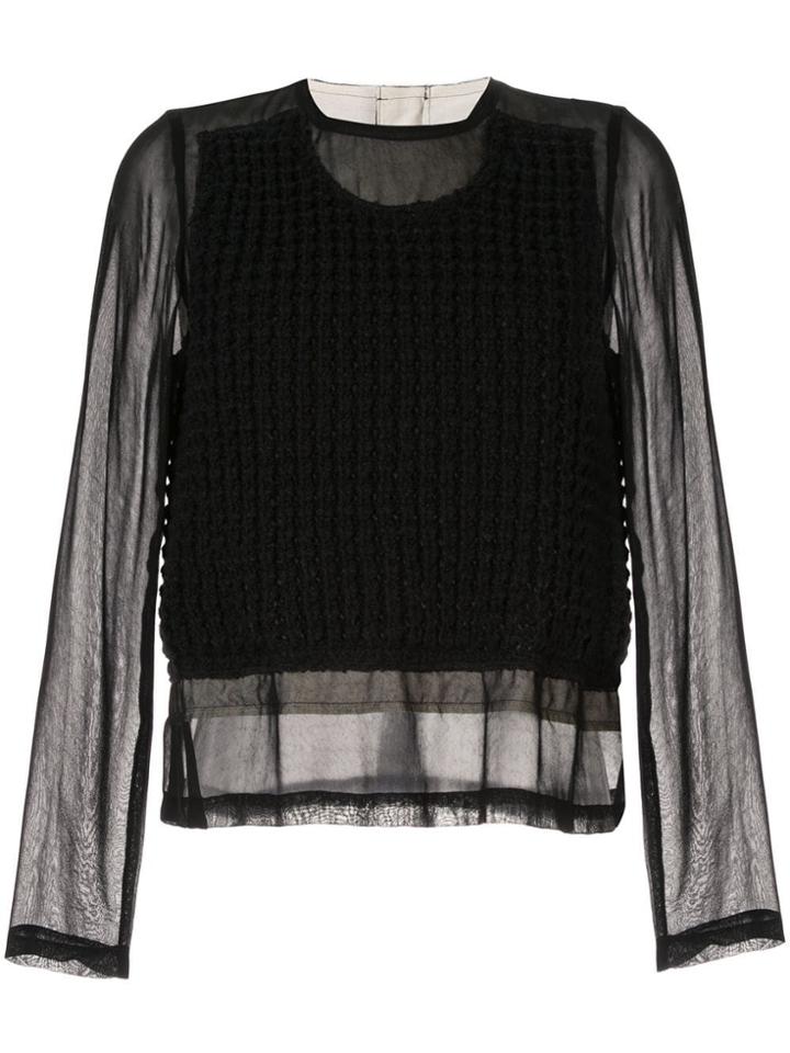 Comme Des Garçons Pre-owned Knitted Panel Sheer Blouse - Black