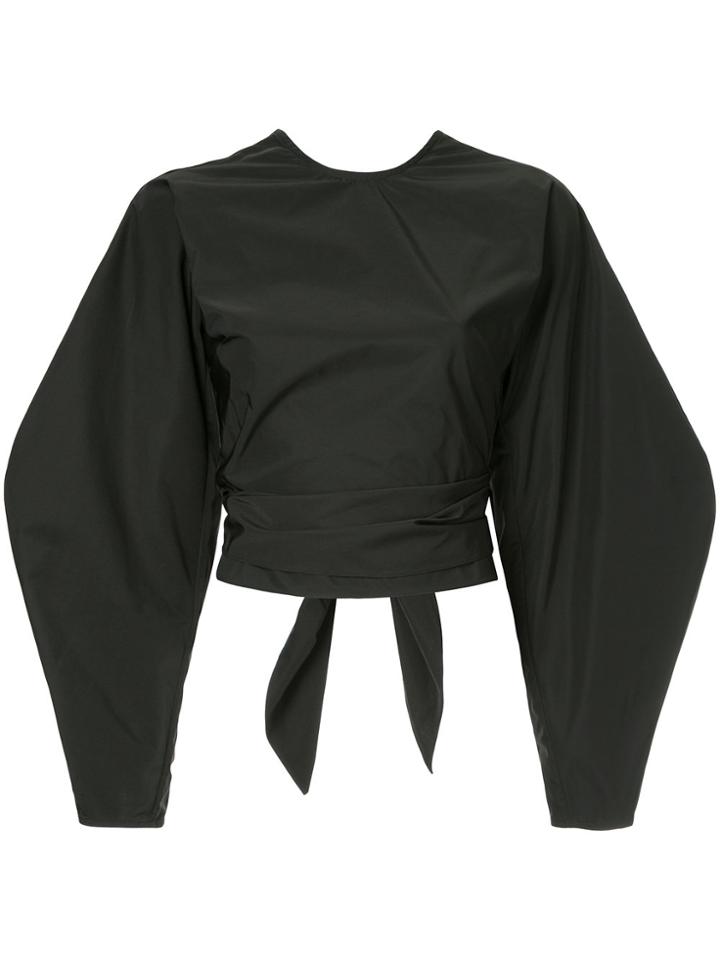 Ellery Lasso Cropped Wrap Blouse - Black