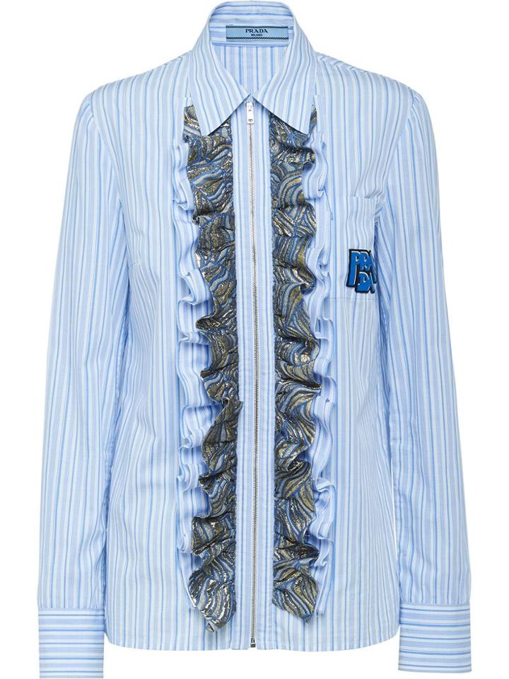 Prada Striped Ruffled Shirt - Blue