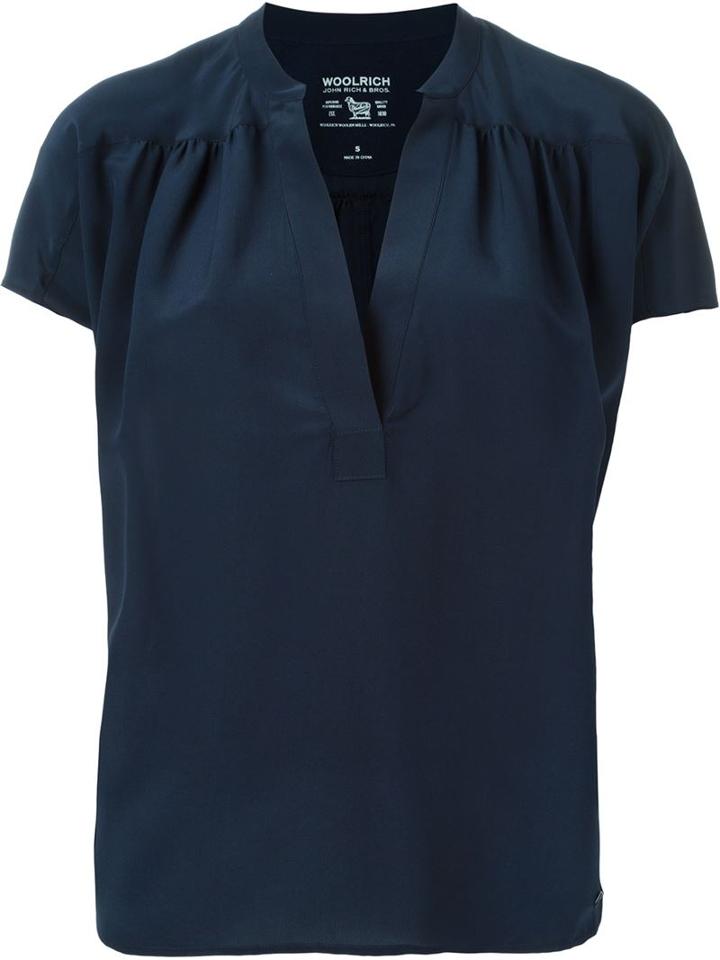 Woolrich V Neck Blouse, Women's, Size: Xs, Blue, Silk