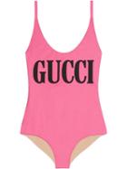 Gucci Logo Print Cross-over Strap Swimsuit - Pink