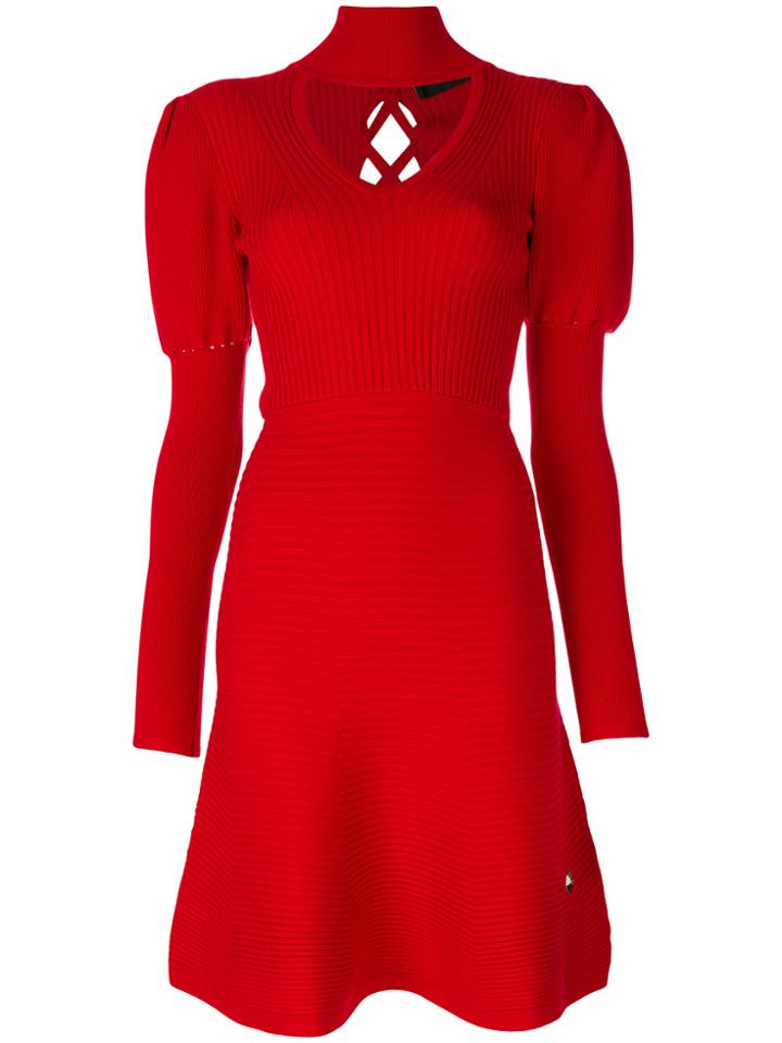 Philipp Plein Ribbed A-line Dress - Red