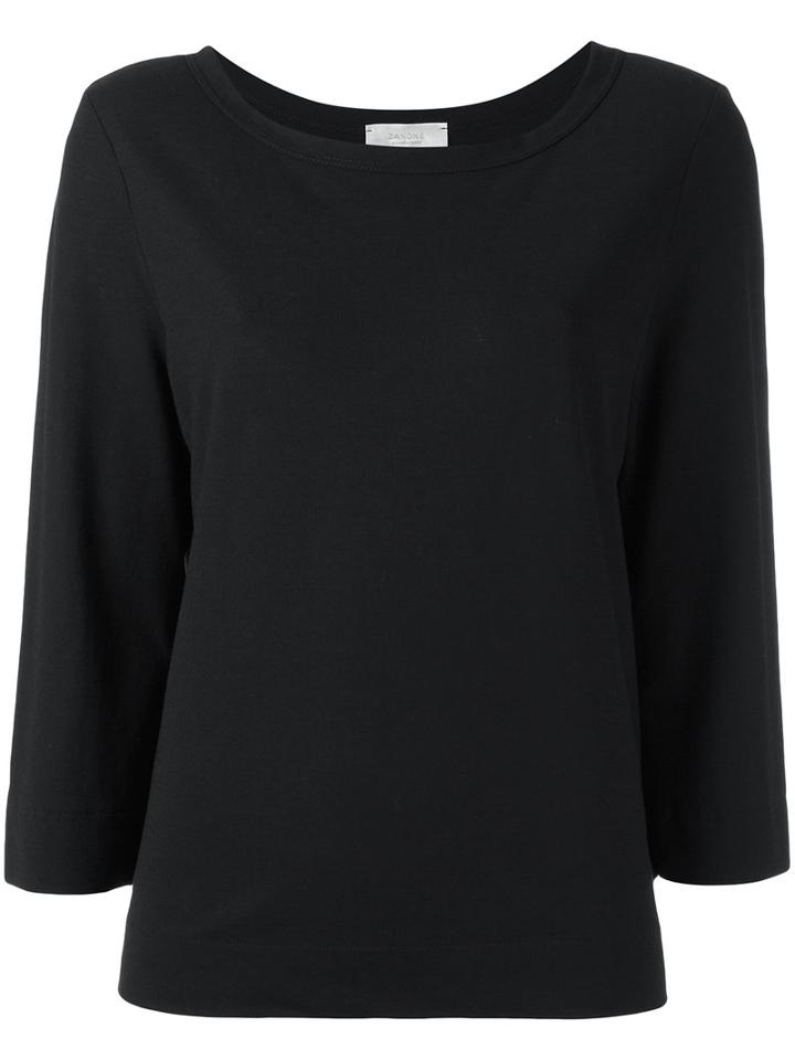 Zanone Three-quarters Sleeve T-shirt, Women's, Size: 46, Black, Cotton