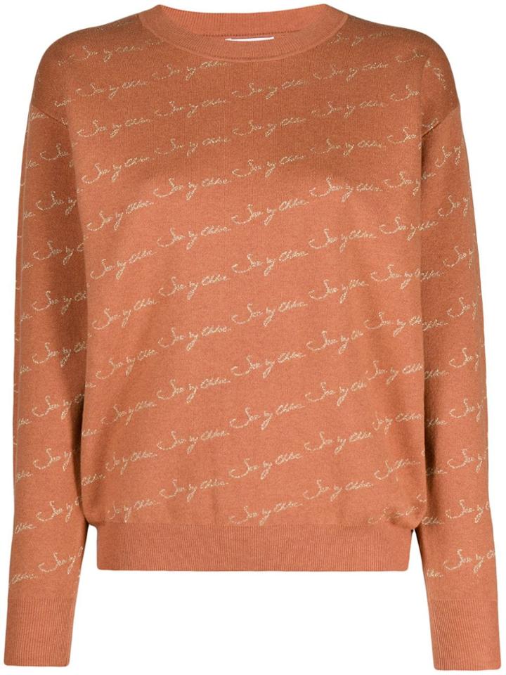 See By Chloé Logo-print Crew-neck Pullover - Brown