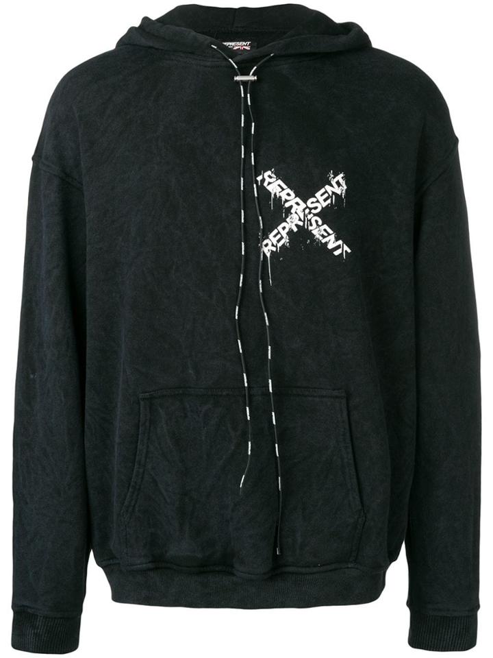 Represent Logo Printed Hoodie - Black