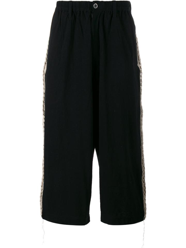 Yohji Yamamoto Knitted Cropped Wide-leg Trousers, Men's, Size: 3, Black, Cotton/linen/flax