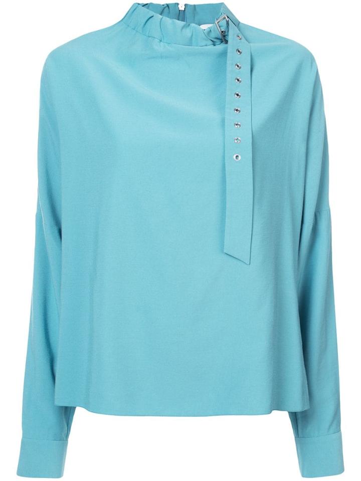 Tibi Twill Buckle Neck Blouse - Blue
