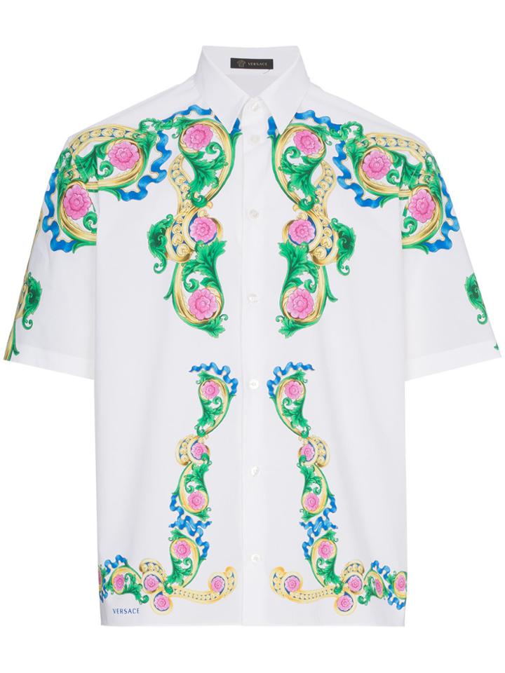 Versace Miami Print Cotton Shirt - White