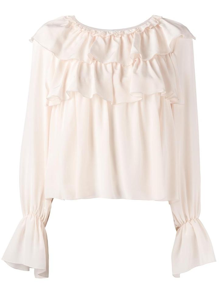See By Chloé Ruffled Bell Sleeve Blouse, Women's, Size: 40, Nude/neutrals, Silk