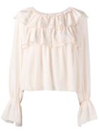 See By Chloé Ruffled Bell Sleeve Blouse, Women's, Size: 40, Nude/neutrals, Silk