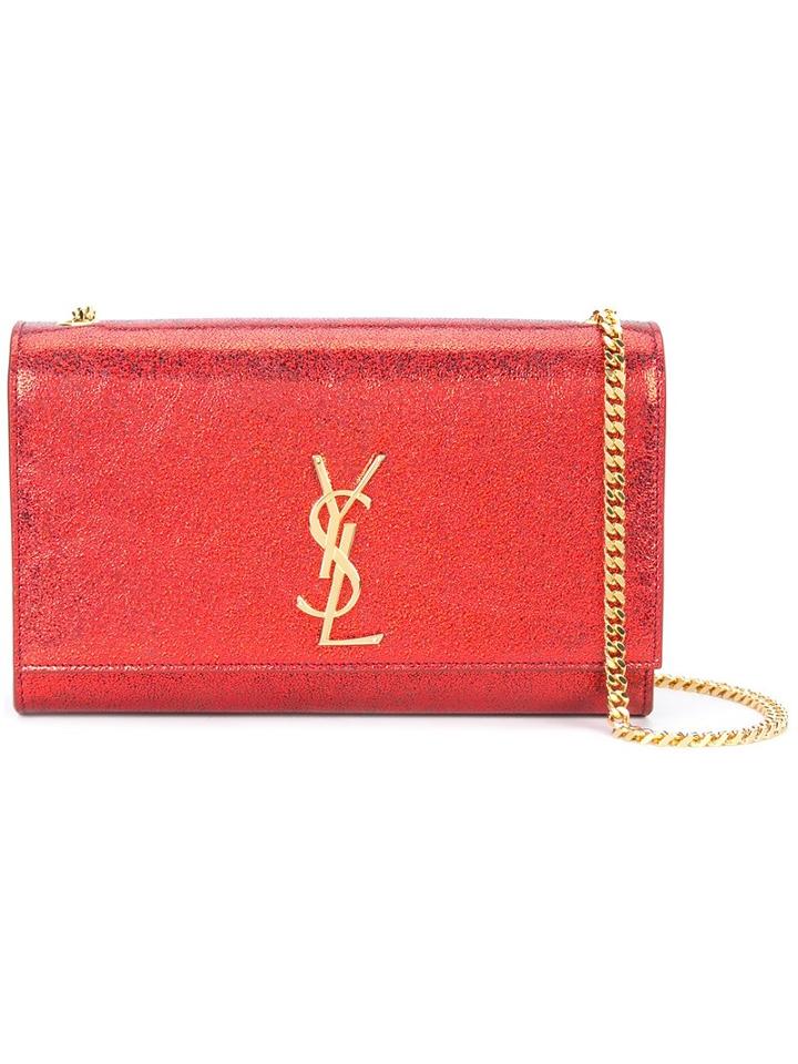 Saint Laurent Monogram Chain Wallet, Women's, Red, Leather