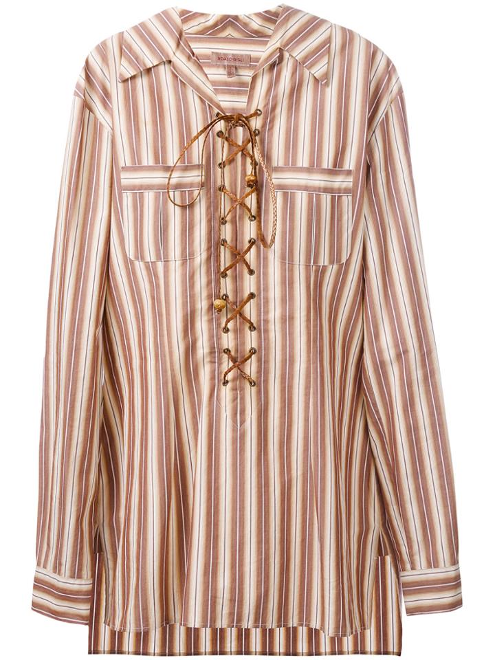 Romeo Gigli Vintage Lace-up Striped Tunic Shirt - Nude & Neutrals